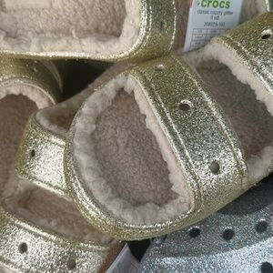 CROCS Classic Cozzy Glitter Slip On Wedge Women's gold Wedding Slides COMFY